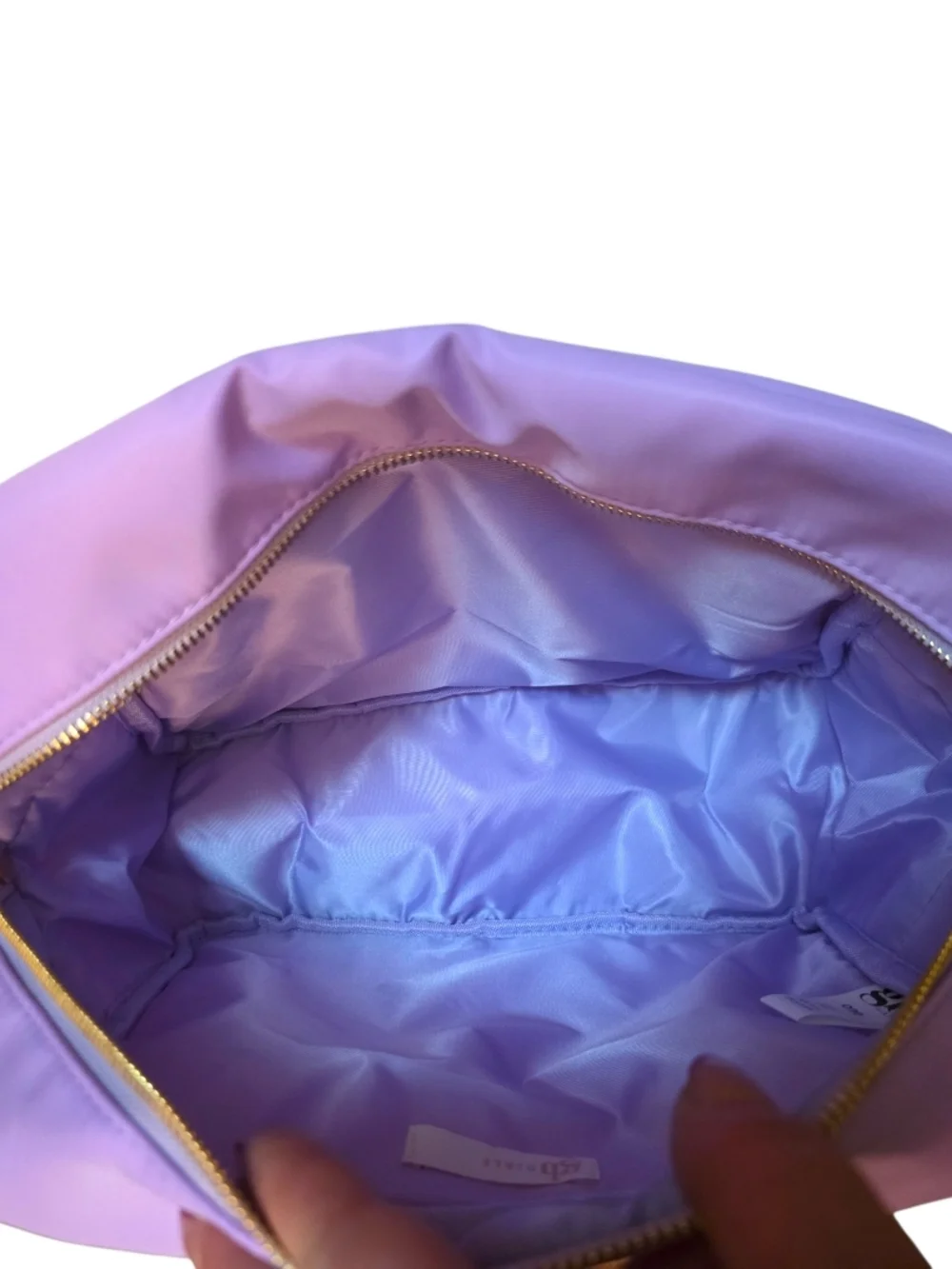 GB girls Lavender 'LOVER' Cosmetic Bag with Gold Trim and Blue & Cream Hearts